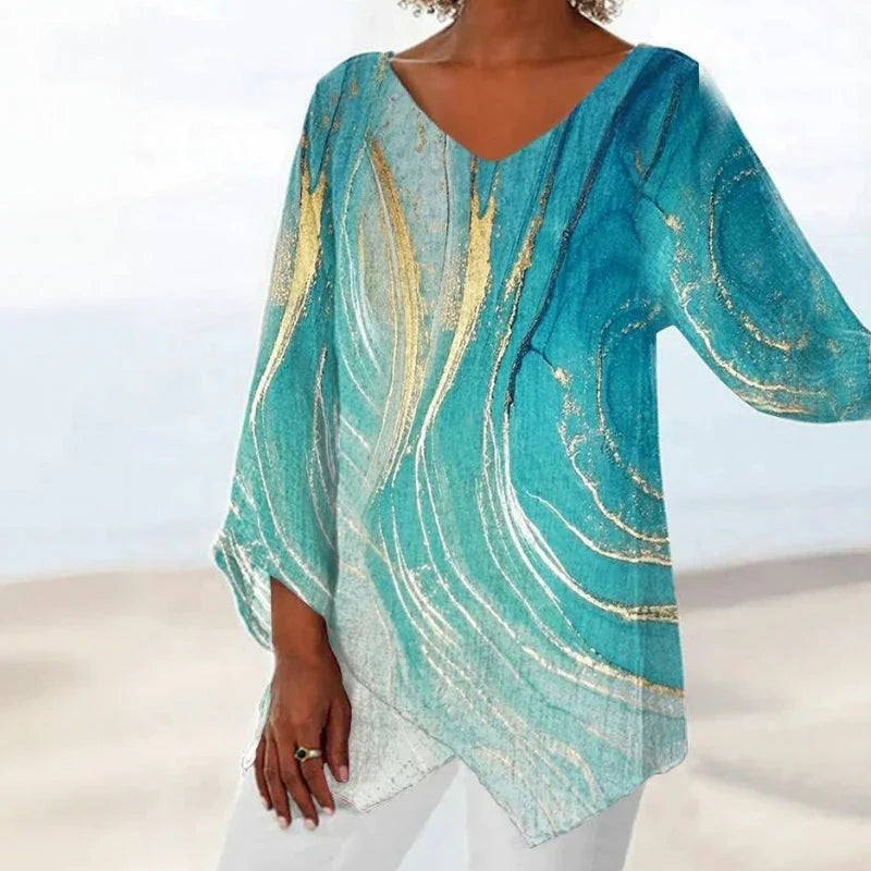 Aquarelle™ | Ocean-Inspired V-Neck Blouse