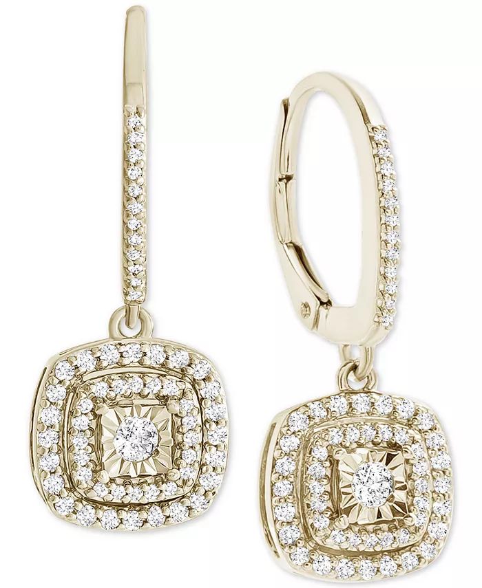Diamond Halo Drop Earrings (1/2 ct. t.w.) in Sterling Silver, 14k Rose Gold Sterling Silver & 15k Gold Sterling Silver.