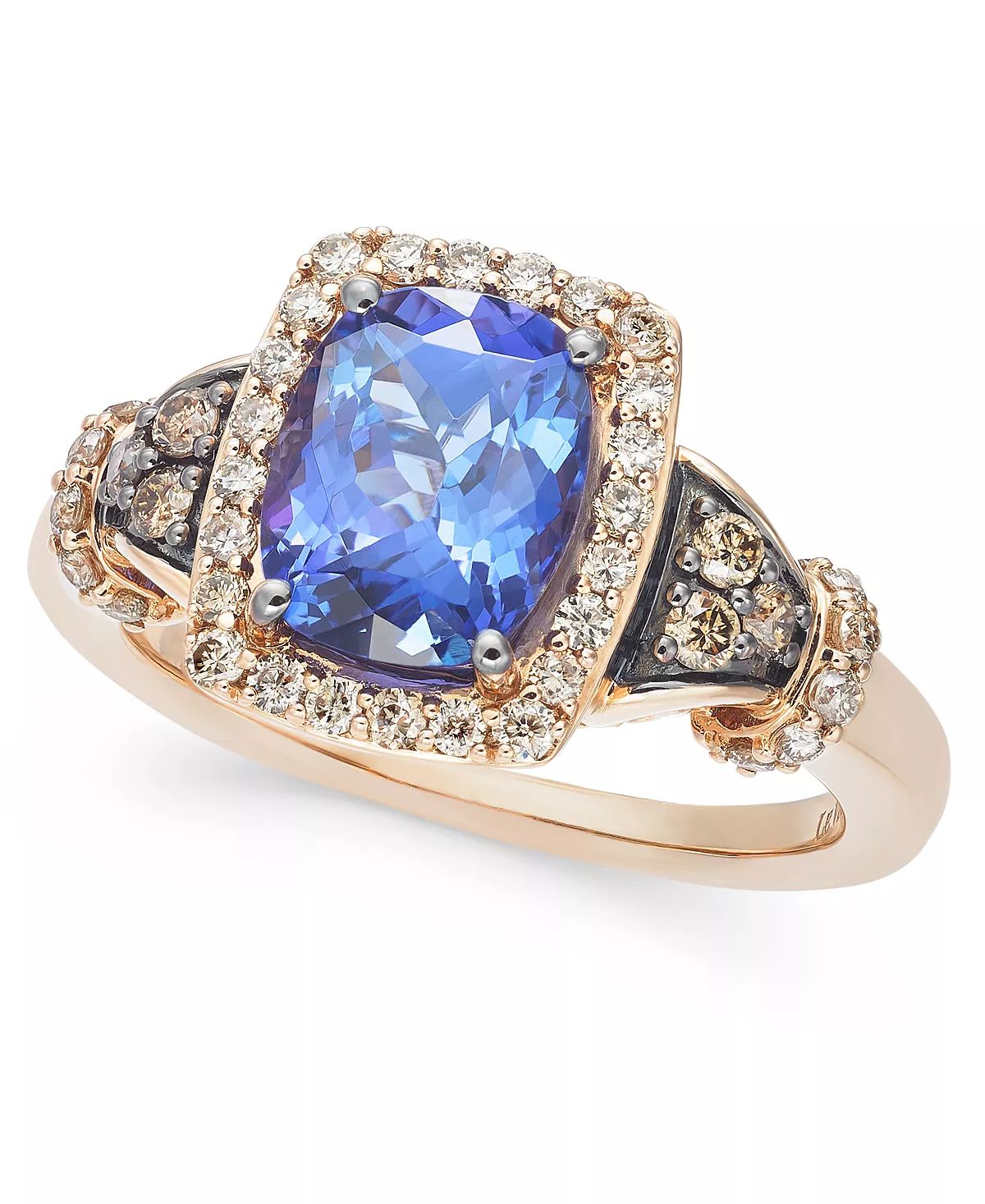 Blueberry Tanzanite(2 ct. t.w.), Nude Diamonds(1/3 ct. t.w.) & Chocolate Diamonds (1/8 ct. t.w.) Ring Set in 14k Rose Gold