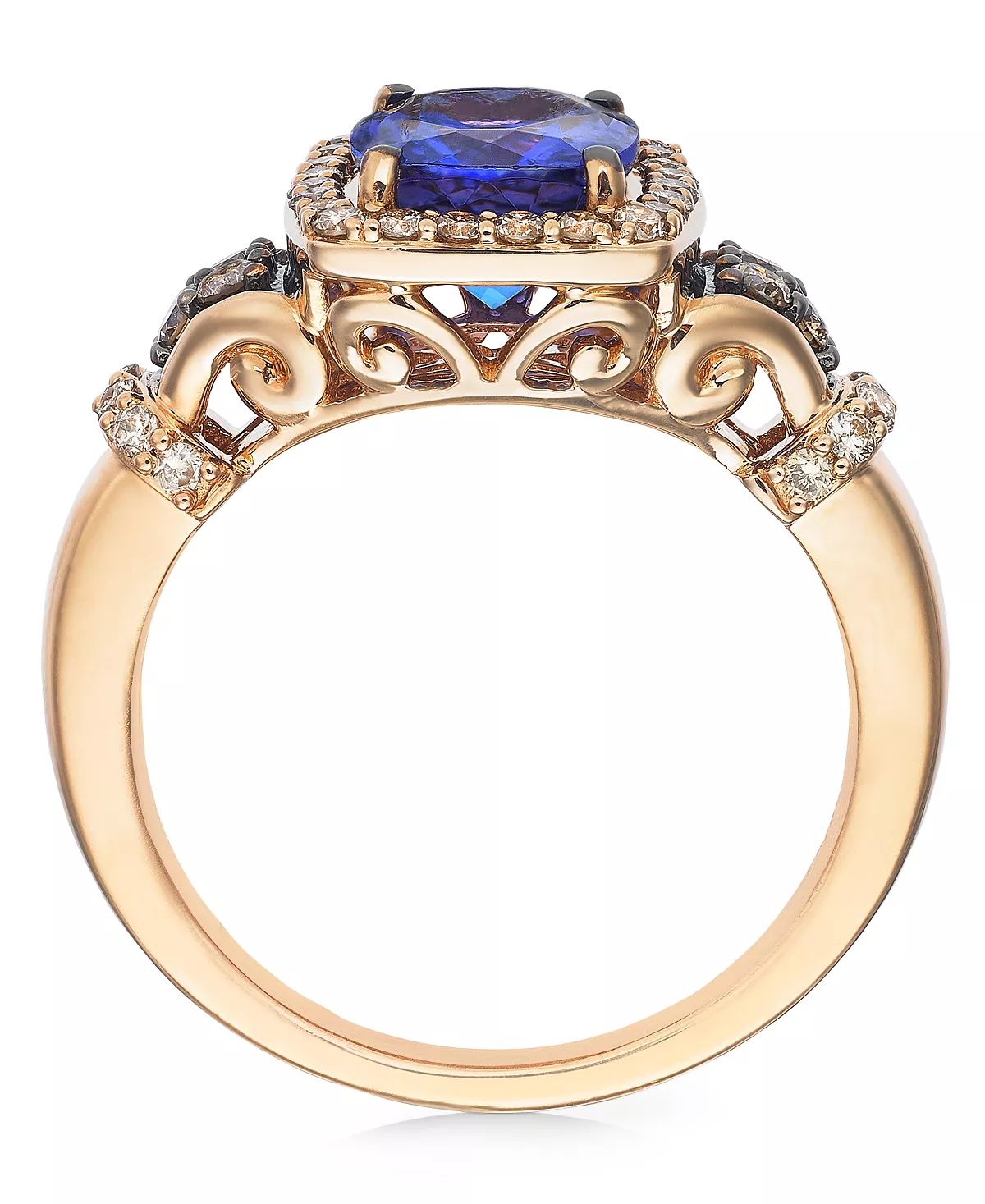 Blueberry Tanzanite(2 ct. t.w.), Nude Diamonds(1/3 ct. t.w.) & Chocolate Diamonds (1/8 ct. t.w.) Ring Set in 14k Rose Gold