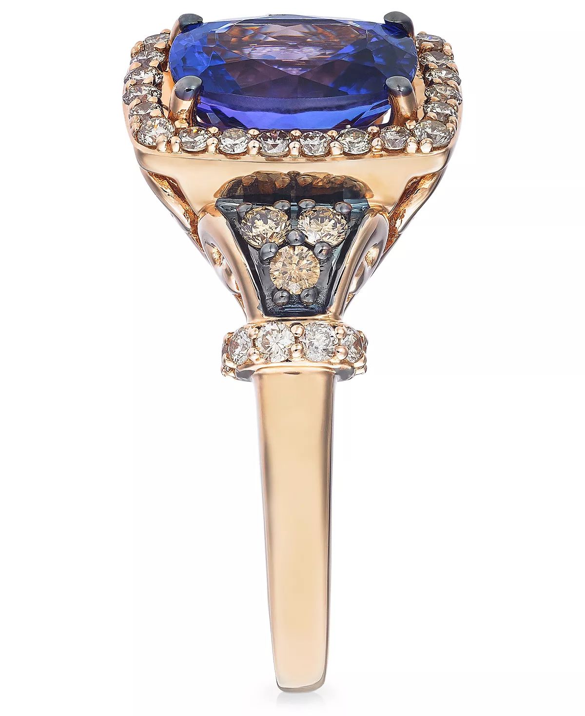 Blueberry Tanzanite(2 ct. t.w.), Nude Diamonds(1/3 ct. t.w.) & Chocolate Diamonds (1/8 ct. t.w.) Ring Set in 14k Rose Gold