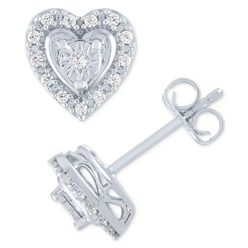 Diamond Heart Earrings (1/10 ct. t.w.) in Sterling Silver or Sterling Silver & 14k Rose Gold-Plate