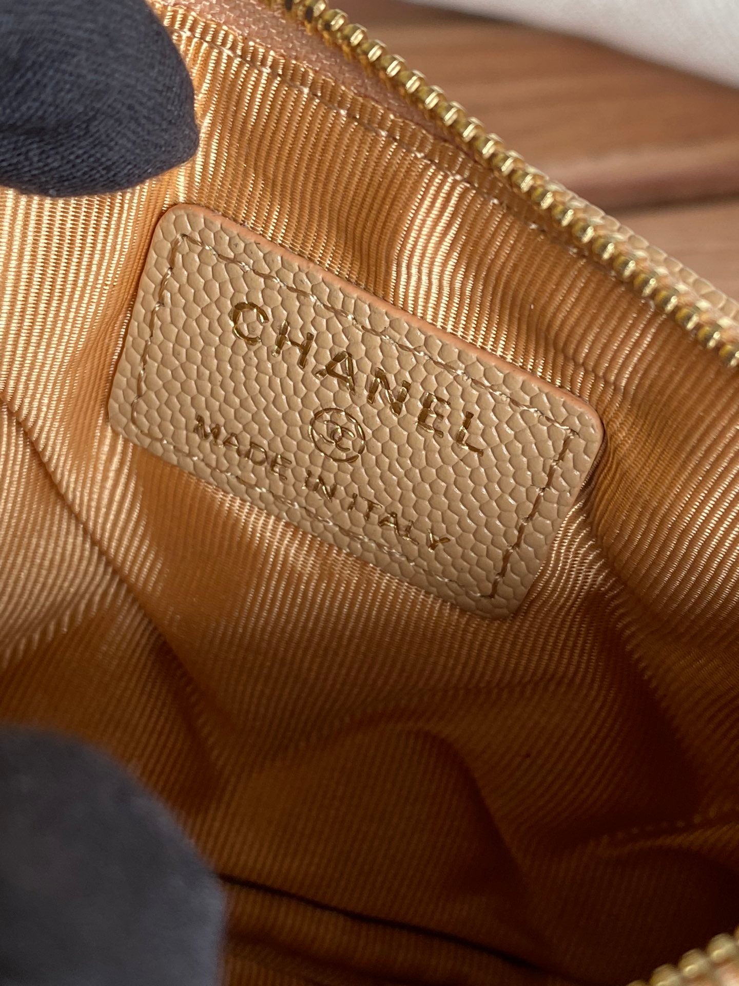 CHANEL CLASSIC SMALL 15 ZIPPED POUCH IN DARK BEIGE GRAINED CALFSKIN
