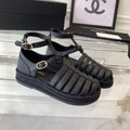 CHANEL medium roman sandals black lambskin