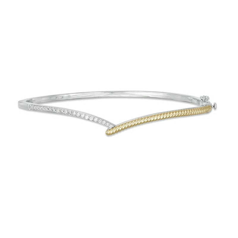 Wonder Woman Collection 1/4 CT. T.W. Diamond Lasso Hinged Bangle in Sterling Silver and 10K Gold