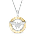 Wonder Woman Collection 1/10 CT. T.W. Diamond Symbol Circle Pendant in Sterling Silver and 10K Gold