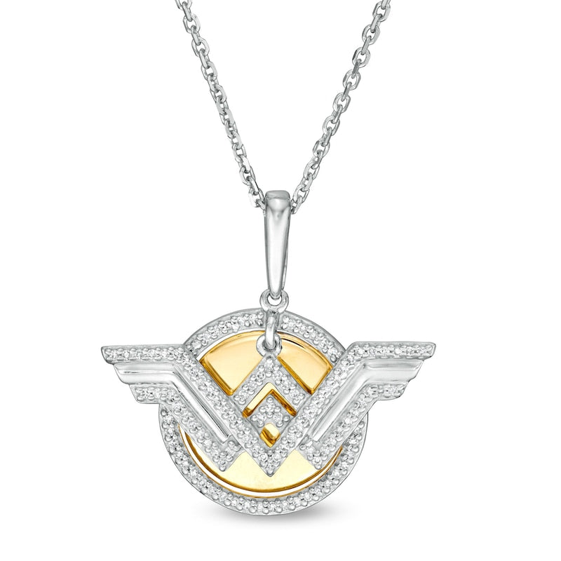 Wonder Woman Collection 1/10 CT. T.W. Diamond Symbol Disc Pendant in Sterling Silver and 10K Gold