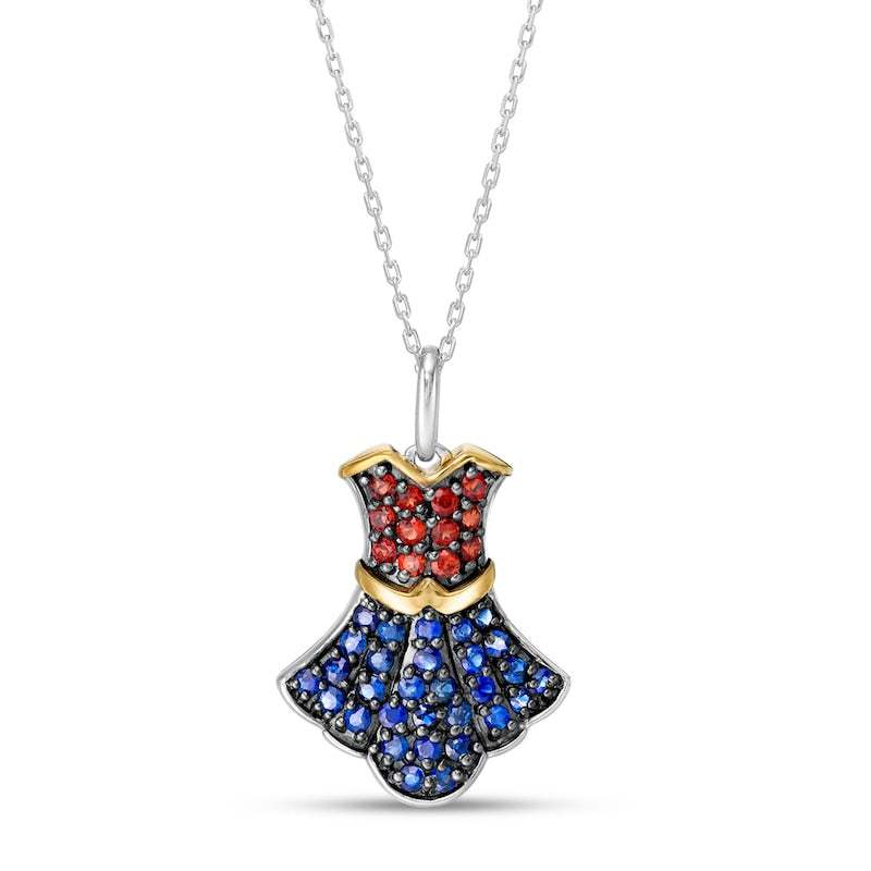 Wonder Woman 80th Anniversary Garnet and Blue Sapphire Dress Pendant in Sterling Silver and 10K Gold