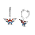 Wonder Woman Collection Garnet, Blue Sapphire and 1/20 CT. T.W. Diamond Symbol Drop Earrings in Sterling Silver