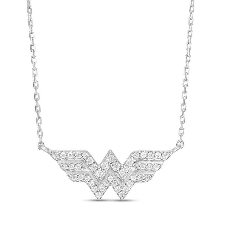Wonder Woman Collection 1/6 CT. T.W. Diamond Symbol Necklace in Sterling Silver – 18"