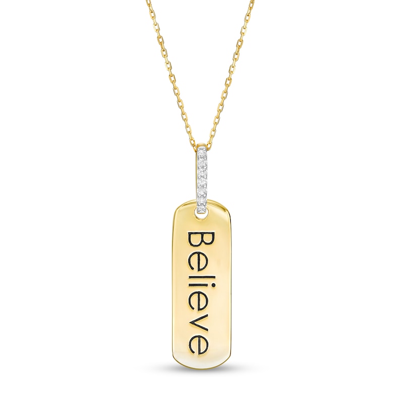 Wonder Woman Collection 1/20 CT. T.W. Diamond "Believe" Tag Pendant in 10K Gold