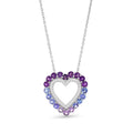Vibrant Shades Amethyst, Tanzanite, White Lab-Created Sapphire Heart Necklace Sterling Silver 18″