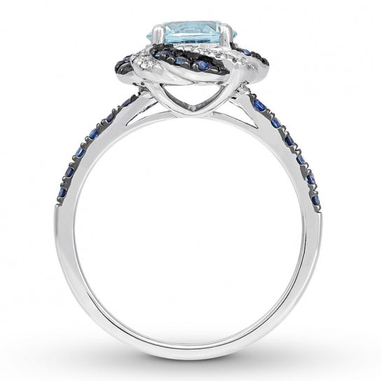 Aquamarine/Lab-Created Sapphire Engagement Ring 14K White Gold
