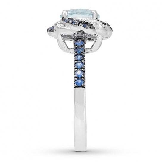 Aquamarine/Lab-Created Sapphire Engagement Ring 14K White Gold