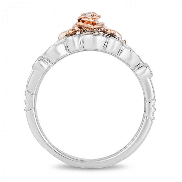 Enchanted Disney Belle 1/5 CT TW Diamond Rose Stackable Band Set in Sterling Silver and 10K Rose Gold