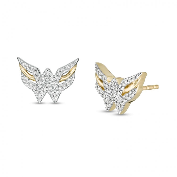 Wonder Woman Collection 1/8 CT. T.W. Diamond Symbol Stud Earrings in 10K Gold:Wonder Woman Collection 1/8 CT. T.W. Diamond Symbol Stud Earrings in 10K Gold