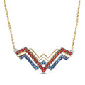 Wonder Woman Collection Garnet and Blue Sapphire Symbol Necklace in Sterling Silver and 10K Gold:Wonder Woman Collection Garnet and Blue Sapphire Symbol Necklace in Sterling Silver and 10K Gold
