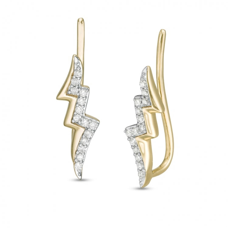 Wonder Woman Collection 1/8 CT. T.W. Diamond Lightning Bolt Crawler Earrings in 10K Gold:Wonder Woman Collection 1/8 CT. T.W. Diamond Lightning Bolt Crawler Earrings in 10K Gold