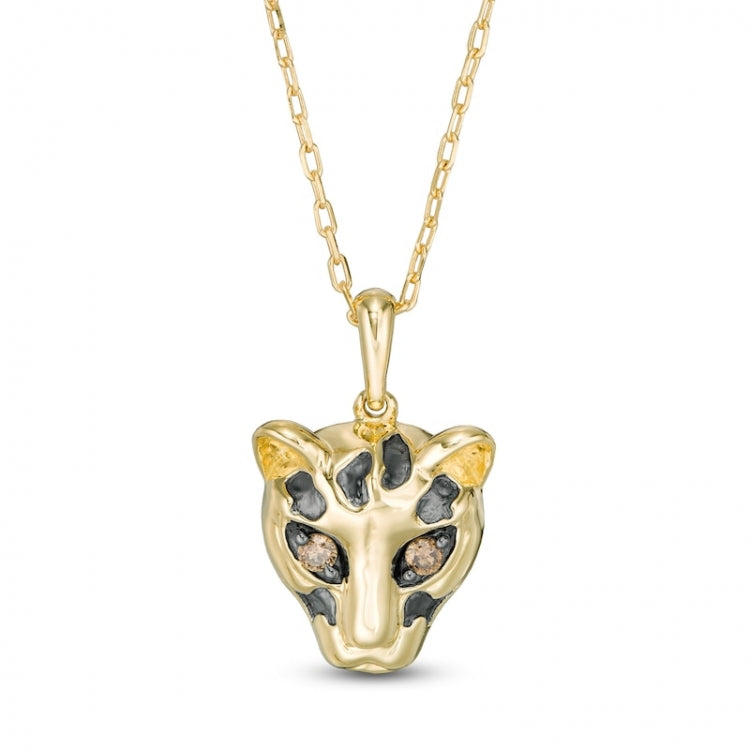 Wonder Woman Collection 1/20 CT. T.W. Champagne Diamond Cheetah Pendant in 10K Gold and Black Rhodium:Wonder Woman Collection 1/20 CT. T.W. Champagne Diamond Cheetah Pendant in 10K Gold and Black Rhodium