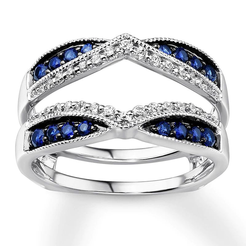 Natural Sapphire Enhancer Ring 1/5 ct tw Diamonds 14K White Gold