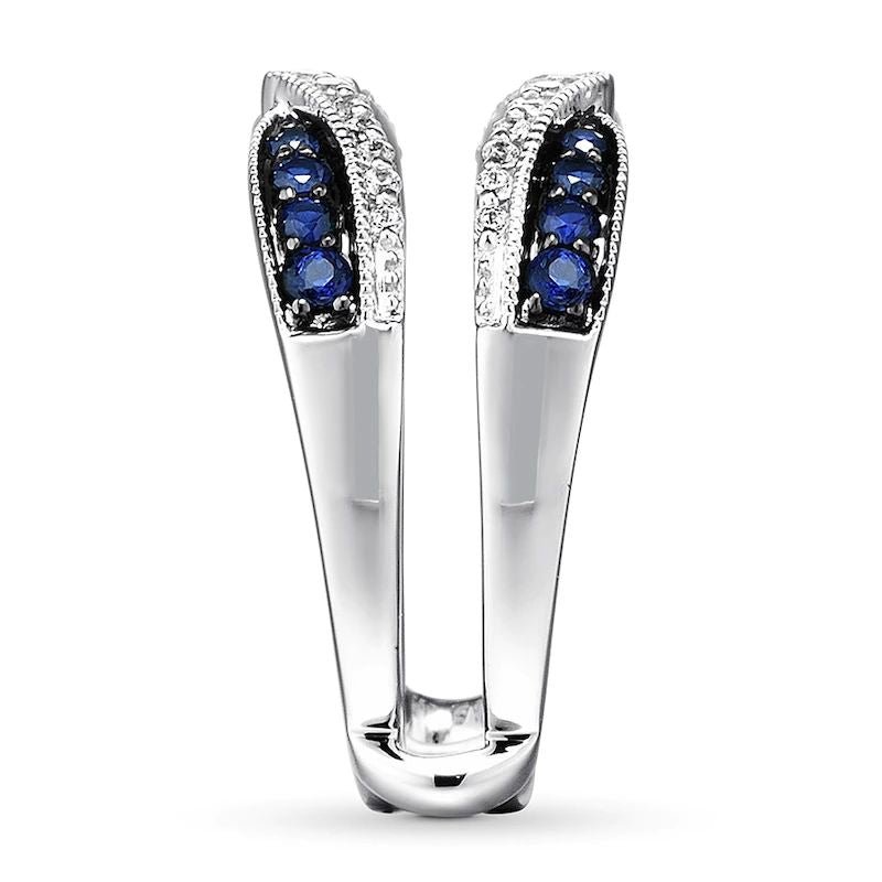 Natural Sapphire Enhancer Ring 1/5 ct tw Diamonds 14K White Gold