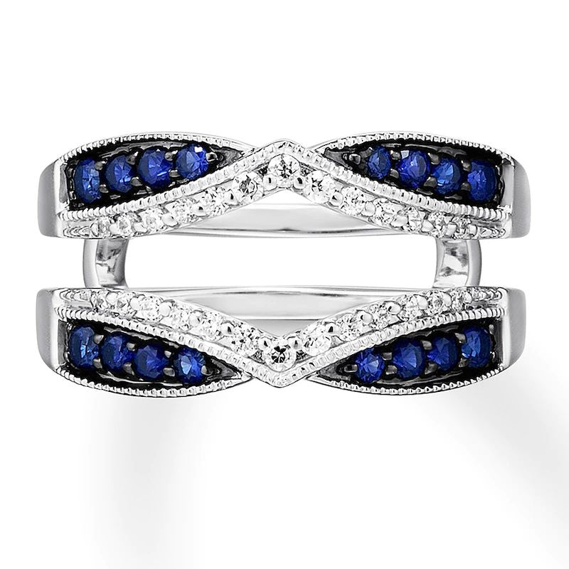 Natural Sapphire Enhancer Ring 1/5 ct tw Diamonds 14K White Gold