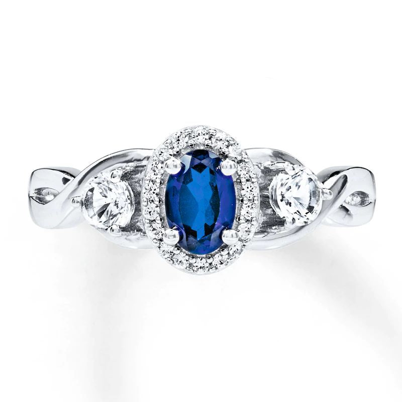 Blue & White Lab-Created Sapphire Ring in Sterling Silver
