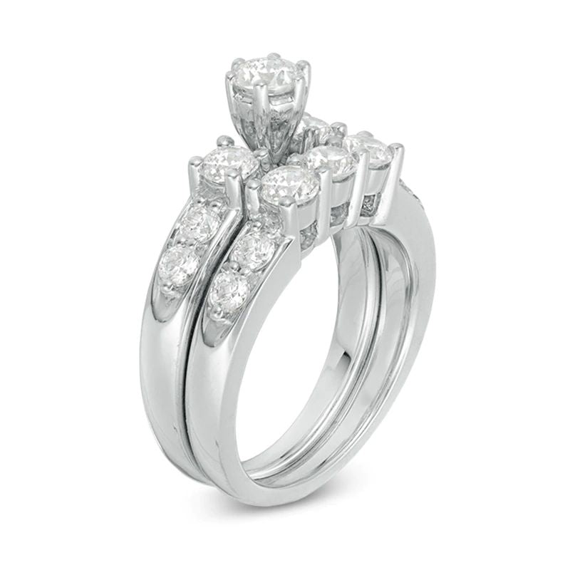 3 CT. T.W. Diamond Past Present Future? Bridal Set in 14K White Gold