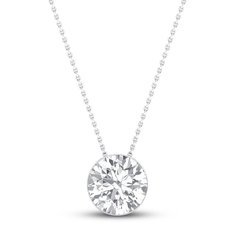 Diamond Solitaire Necklace 1 Carat Round-cut 14K White Gold 16