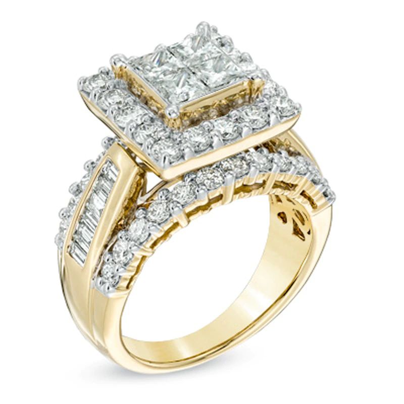3 CT. T.W. Quad Princess-Cut Diamond Frame Ring in 14K Gold