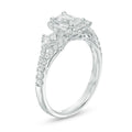 1 CT. T.W. Certified Emerald-Cut Diamond Frame Past Present Future? Ornate Engagement Ring in 14K White Gold (I/I1)