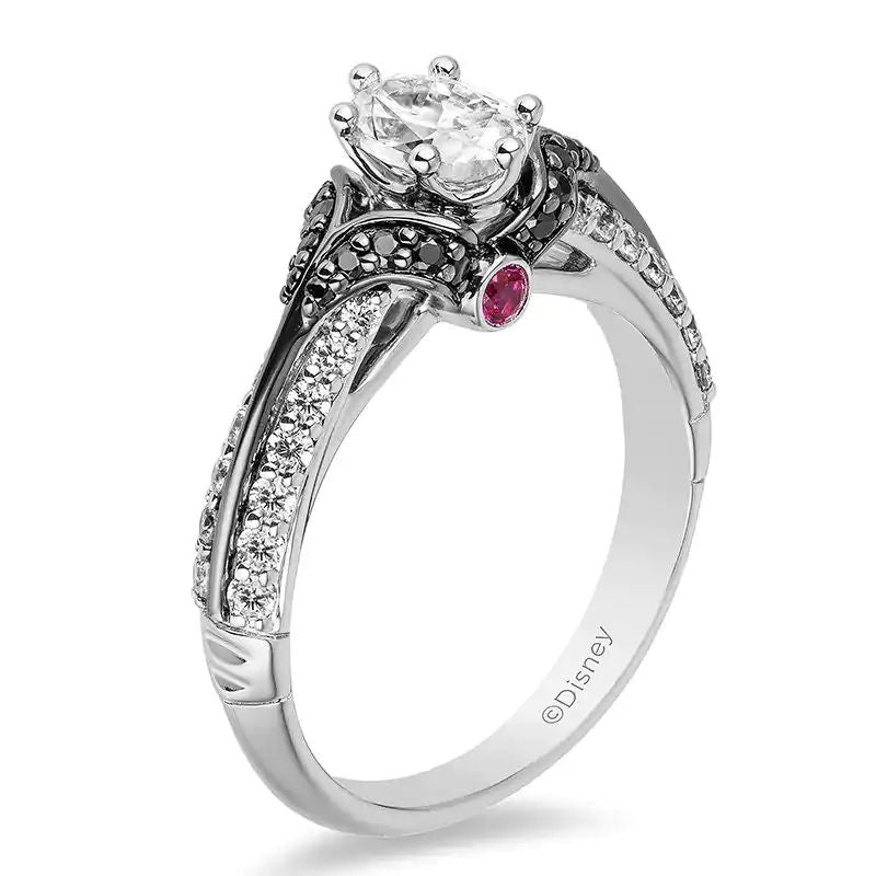 Enchanted Disney Villains Evil Queen 1 CT. T.W. Oval Diamond Engagement Ring in 14K White Gold with Black Rhodium
