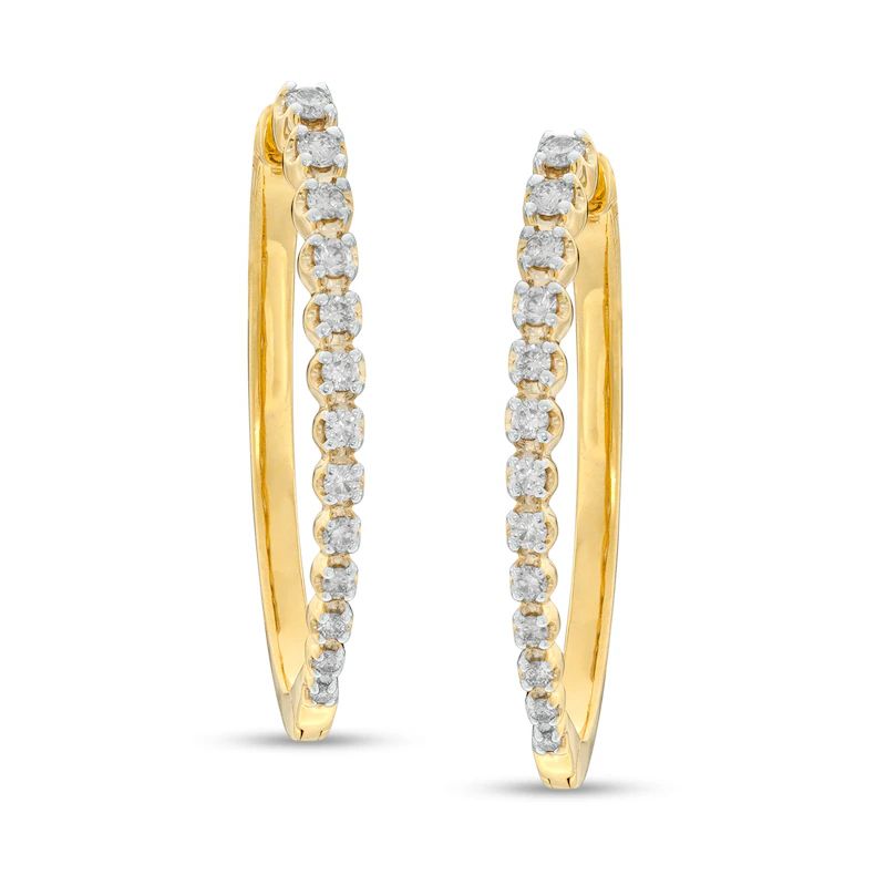 1/2 CT. T.W. Diamond Oval Hoop Earrings in 10K Gold