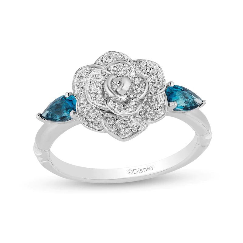 Collector’s Edition Enchanted Disney Cinderella 70th Anniversary Blue Topaz and Diamond Ring in Sterling Silver