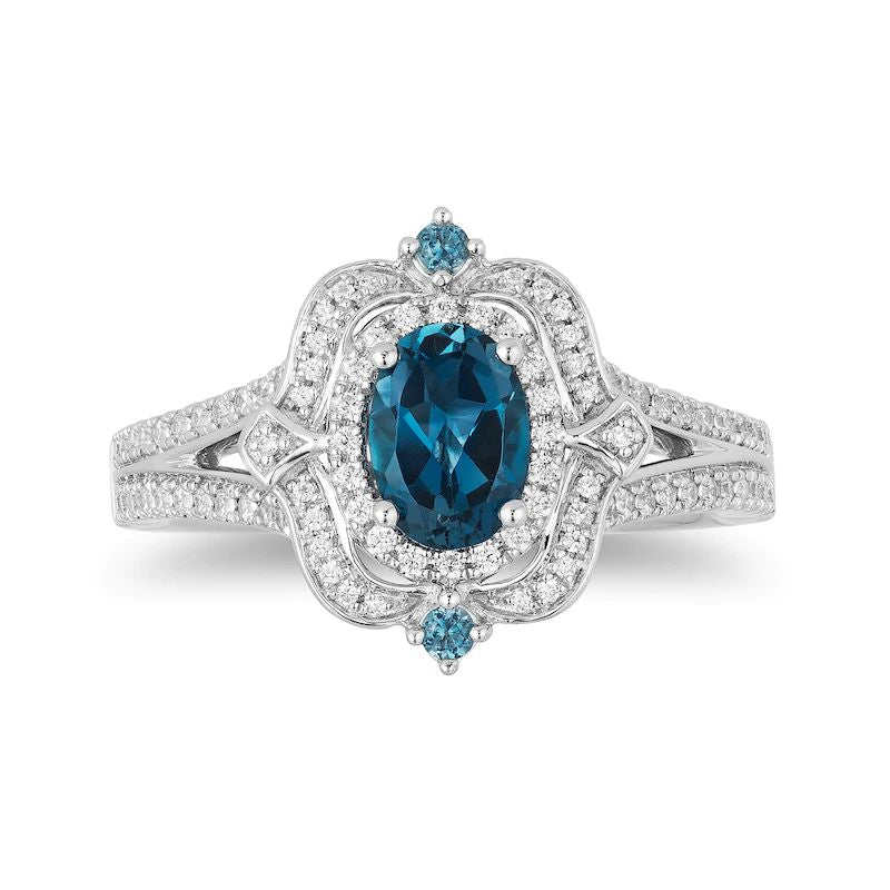 Collector’s Edition Enchanted Disney Cinderella 70th Anniversary Topaz and 1/4 CT. T.W. Diamond Ring in 14K White Gold