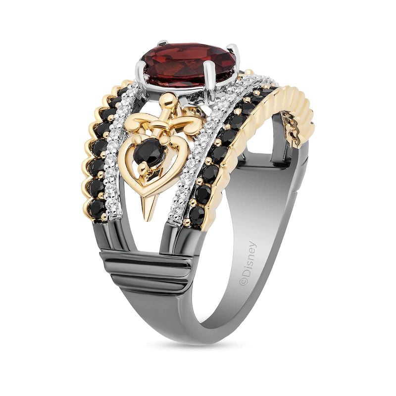 Enchanted Disney Villains Evil Queen Oval Garnet and 1 CT. T.W. Diamond Ring in Two-Tone Sterling Silver and 10K Gold