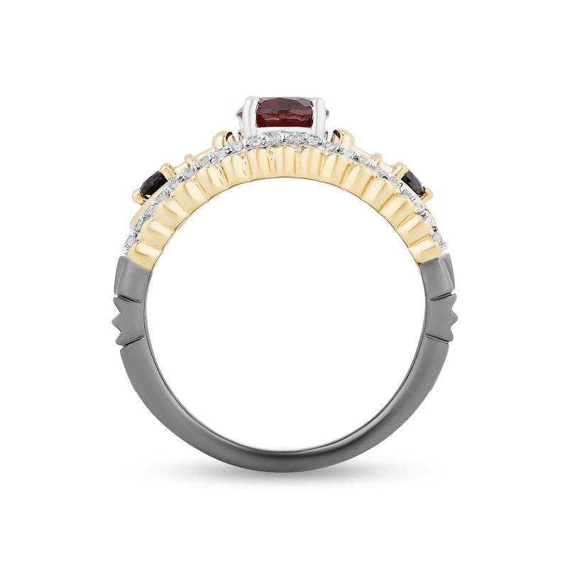 Enchanted Disney Villains Evil Queen Oval Garnet and 1 CT. T.W. Diamond Ring in Two-Tone Sterling Silver and 10K Gold