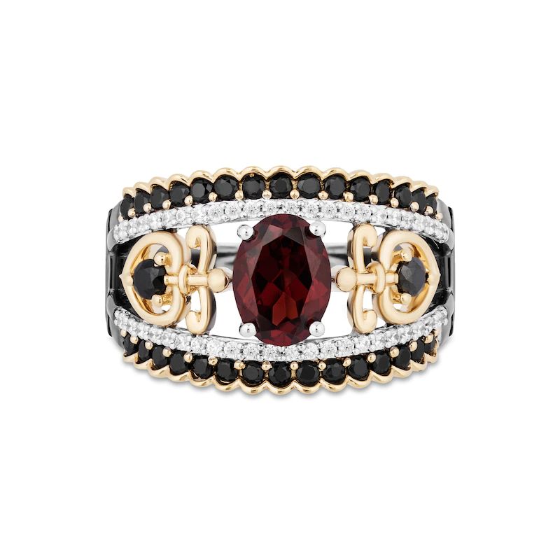 Enchanted Disney Villains Evil Queen Oval Garnet and 1 CT. T.W. Diamond Ring in Two-Tone Sterling Silver and 10K Gold