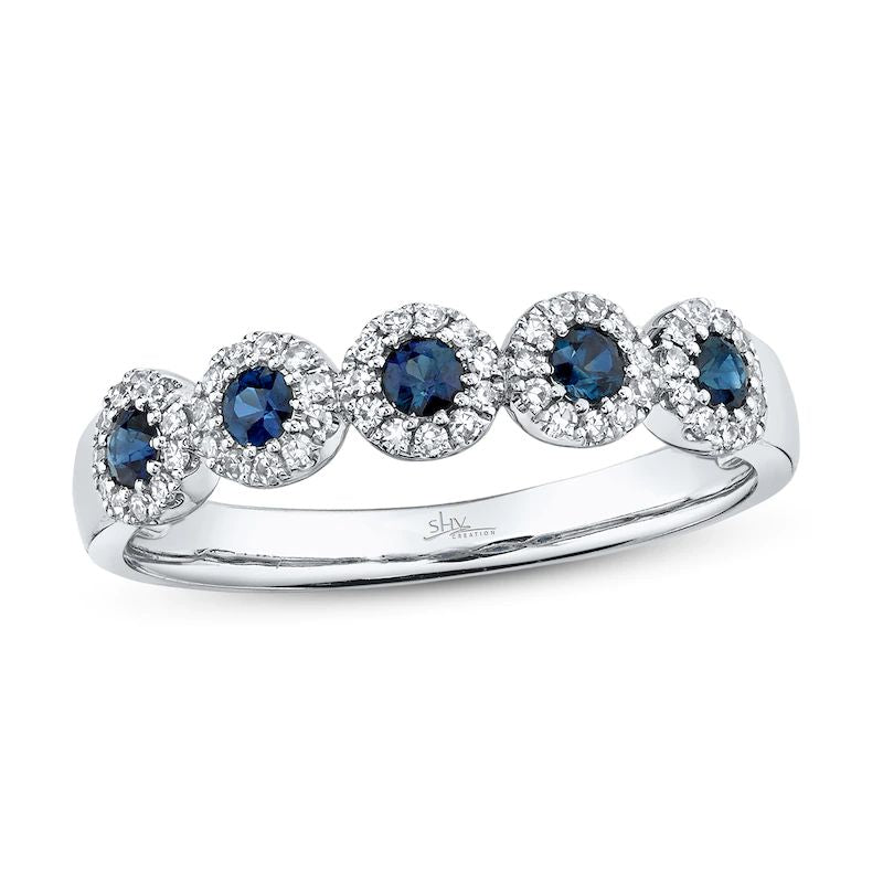 Shy Creation Sapphire Ring 1/8 ct tw Diamonds 14K White Gold