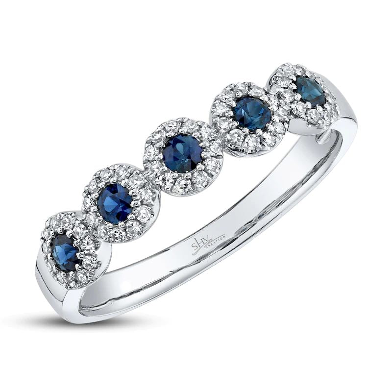 Shy Creation Sapphire Ring 1/8 ct tw Diamonds 14K White Gold