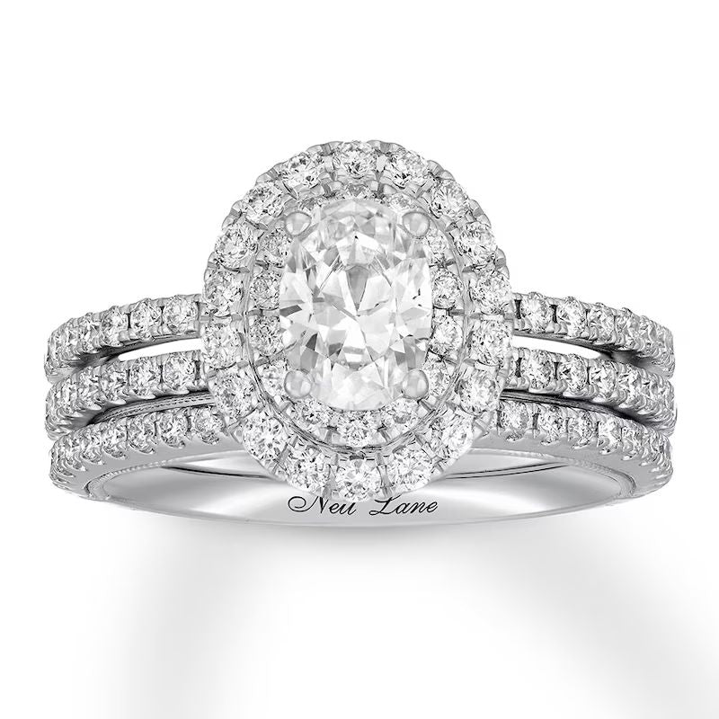 Neil Lane Diamond Bridal Set 1-7/8 ct tw Oval & Round-cut 14K White Gold