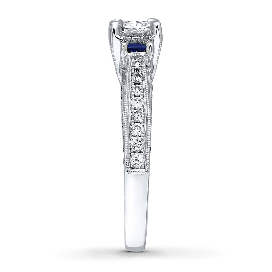 Diamond/Sapphire Ring 1 ct tw Princess-cut 14K White Gold