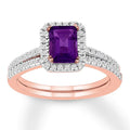 Amethyst Bridal Set 1/3 ct tw Diamonds 14K Rose Gold