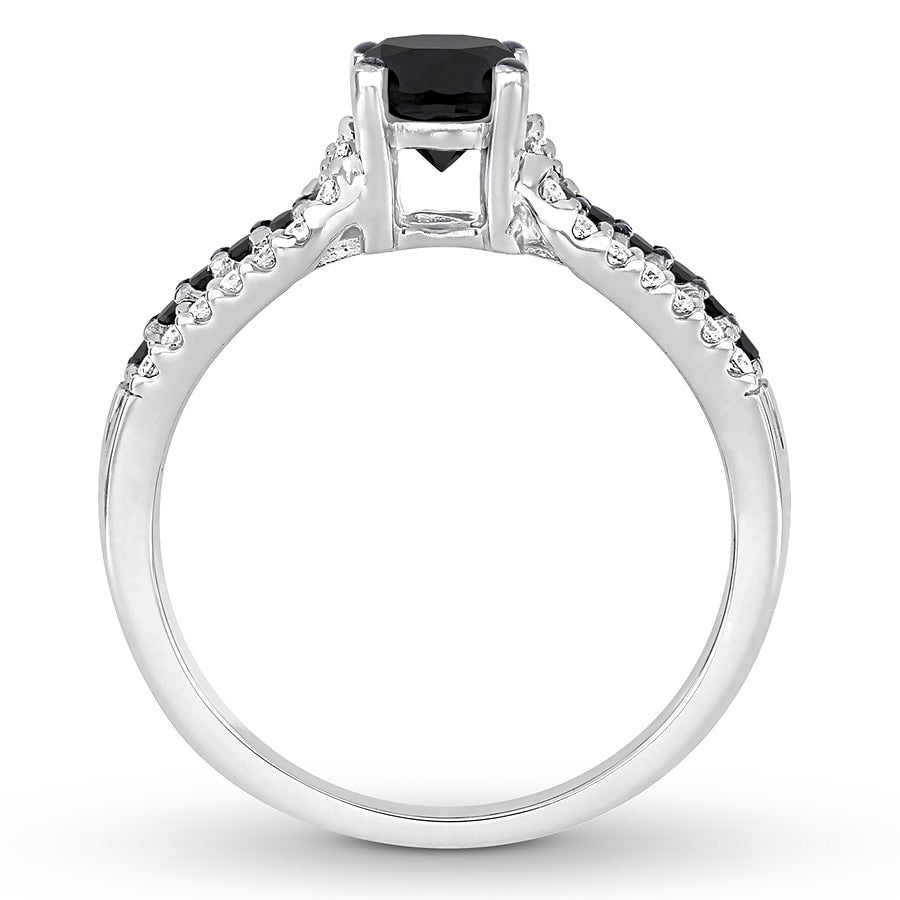 Black & White Diamond Engagement Ring 7/8 ct tw 14K White Gold