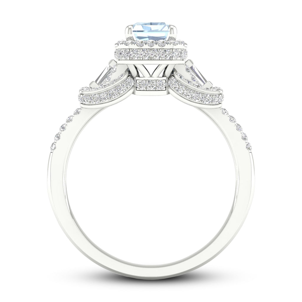 Aquamarine & Diamond Engagement Ring 1/2 ct tw Emerald/Round/Baguette-cut 10K White Gold