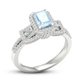 Aquamarine & Diamond Engagement Ring 1/2 ct tw Emerald/Round/Baguette-cut 10K White Gold