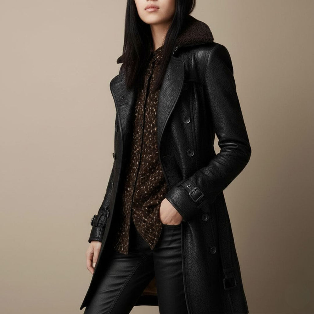 Amara™ | Elegant 3/4 Leather Coat