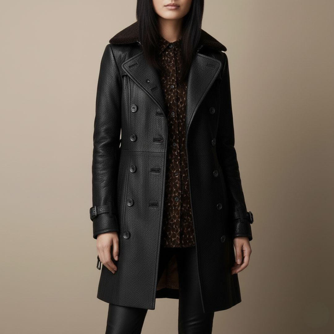 Amara™ | Elegant 3/4 Leather Coat