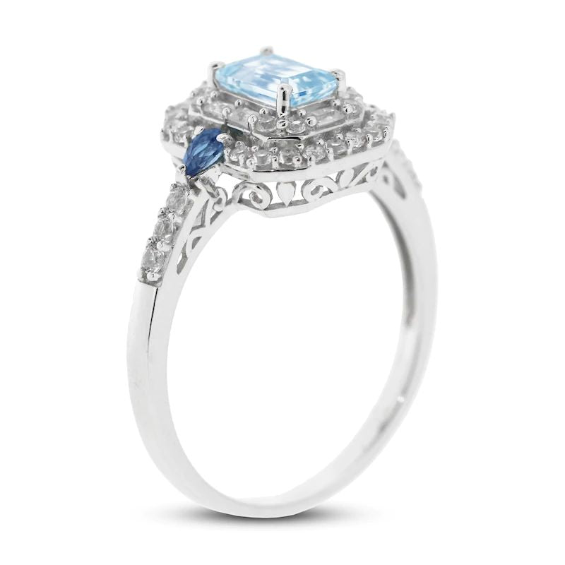 Aquamarine/London Blue Topaz/White Lab-Created Sapphire Ring Sterling Silver