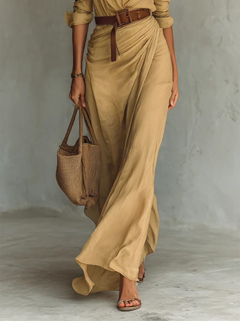 Elena™ | Maxi Long Dress with Lapel Collar
